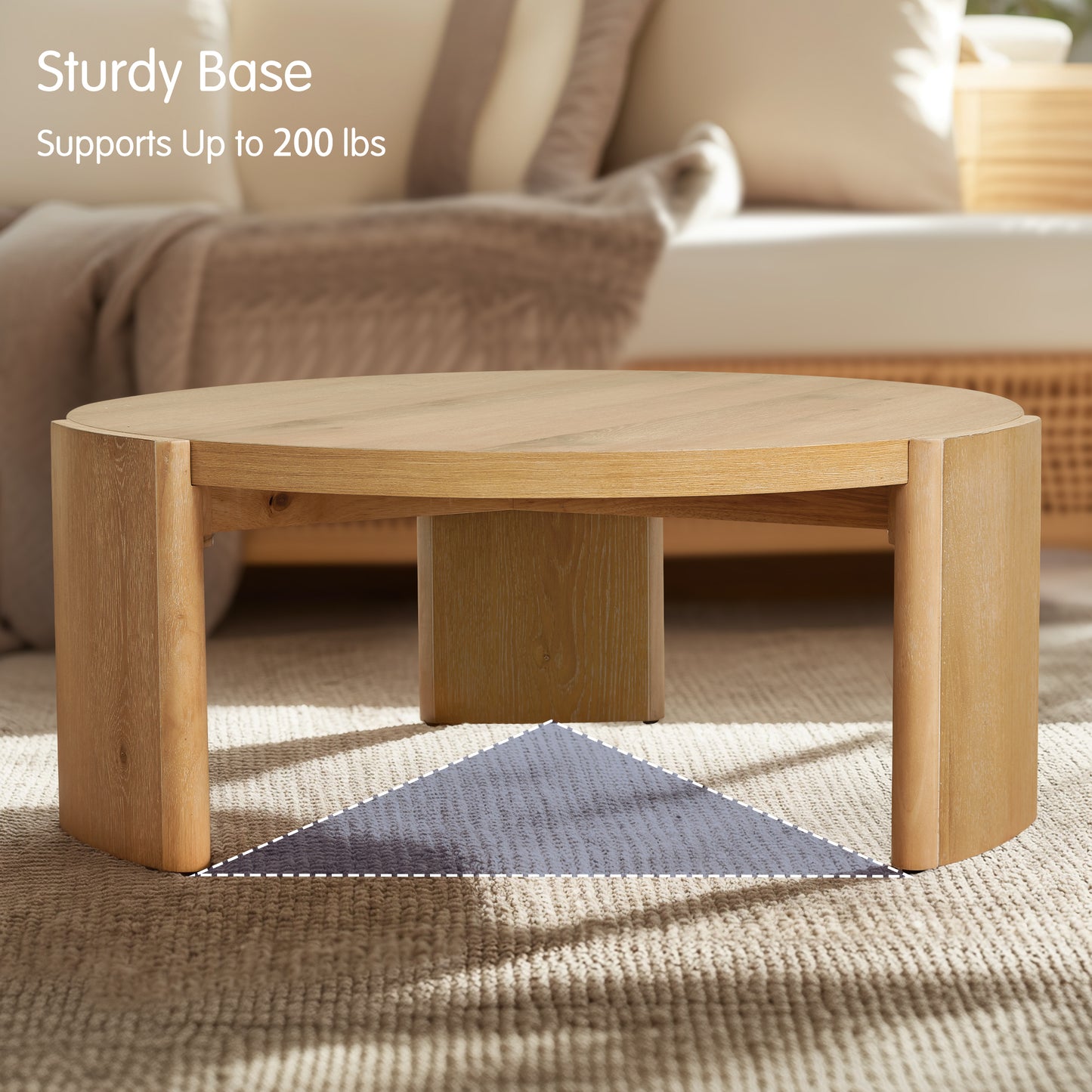 CHUN YI 40" Round Coffee Table for Living Room, Wood Grain Finish, Modern Wood Center Table
