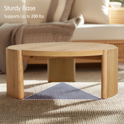 CHUN YI 40" Round Coffee Table for Living Room, Wood Grain Finish, Modern Wood Center Table