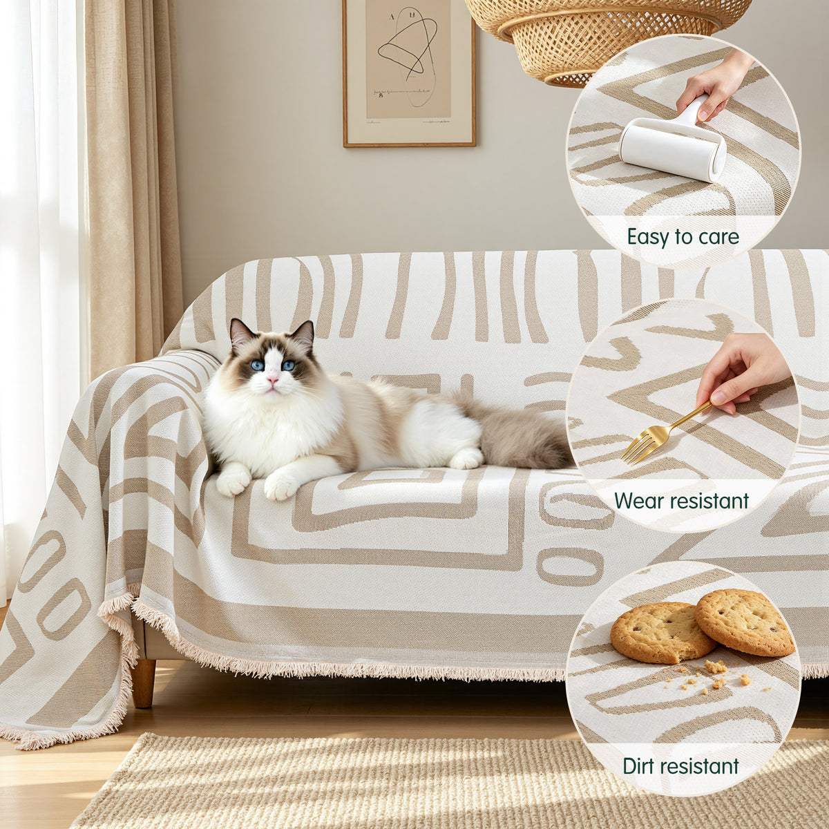 CHUN YI Chenille Couch Cover, Soft Sectional Sofa Covers for Dogs, Washable Couch Covers for 2 Cushion Couch Sofa, Boho L shaped Slipcover, Multi-Use Furniture Protector