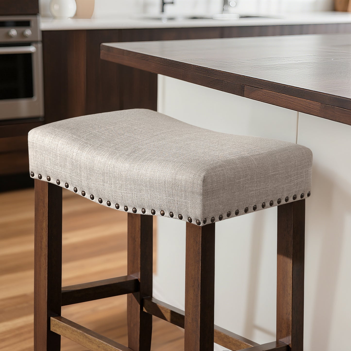 CHUN YI 24" Backless Counter Height Bar Stools, Upholstered Saddle Seat