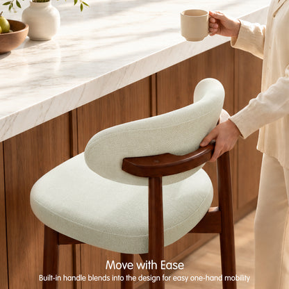 CHUN YI Beige Bar Height Stools Wooden Upholstered Curved Back Counter Height Bar Stool