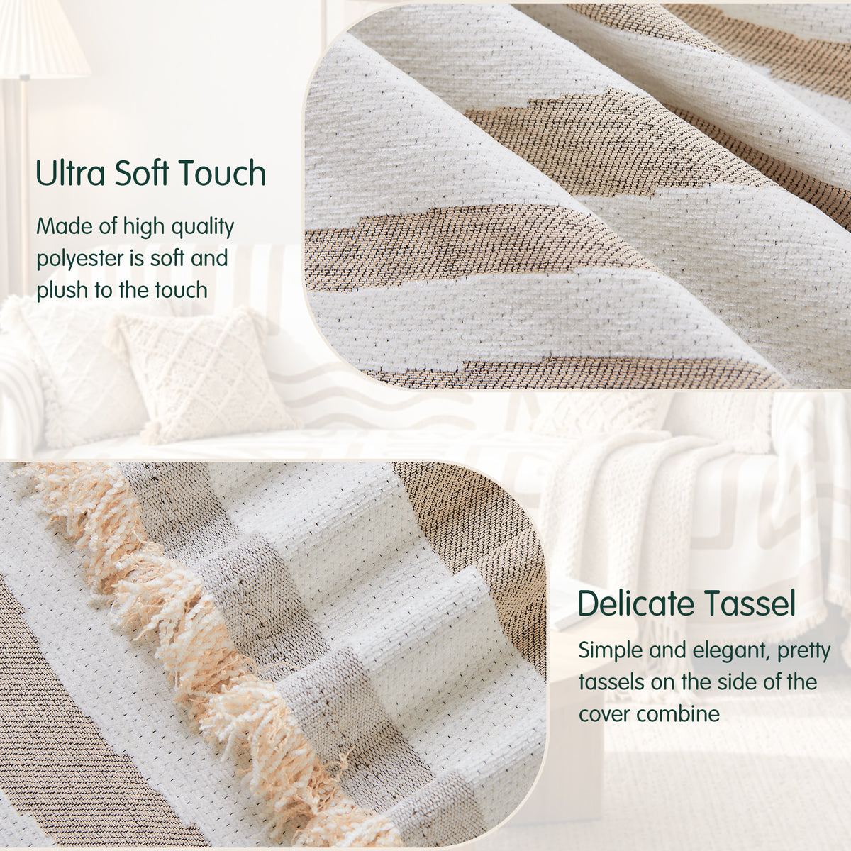 CHUN YI Chenille Couch Cover, Soft Sectional Sofa Covers for Dogs, Washable Couch Covers for 2 Cushion Couch Sofa, Boho L shaped Slipcover, Multi-Use Furniture Protector