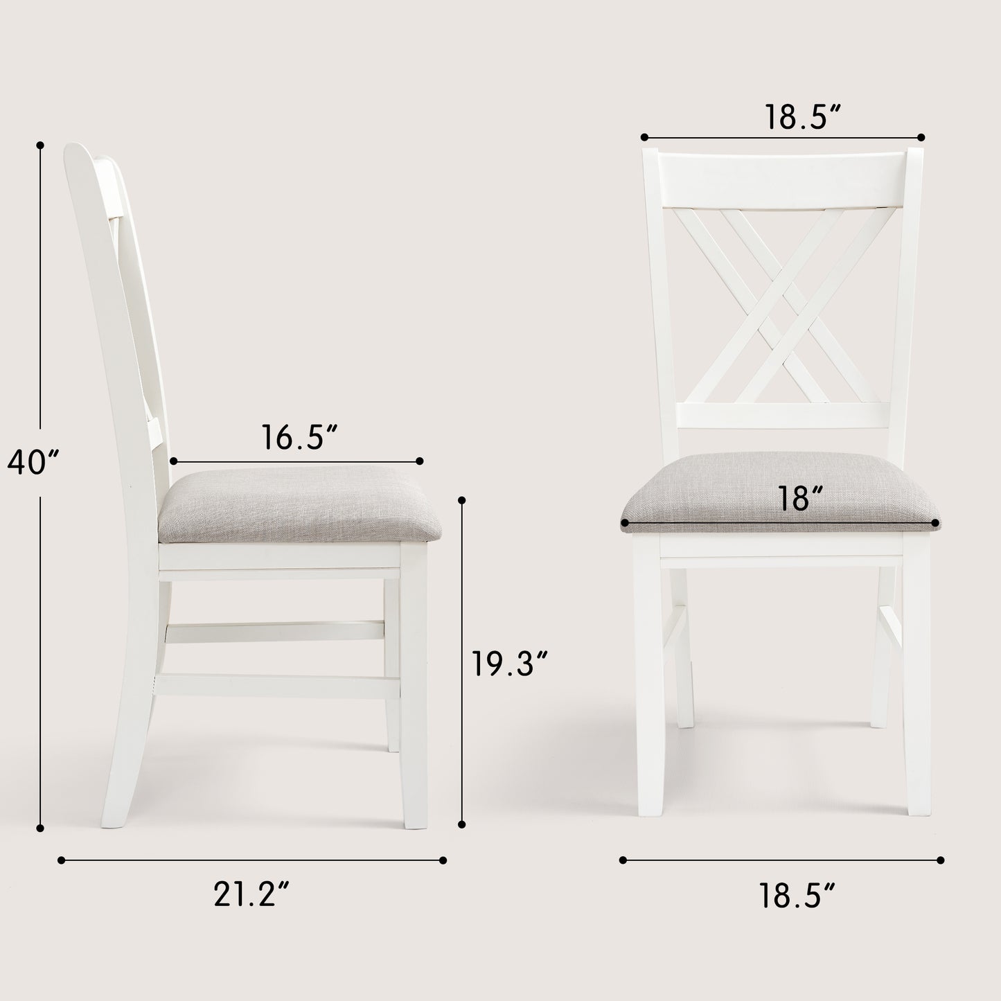 CHUN YI Farmhouse Solid Wood Dining Chairs, Set of 2