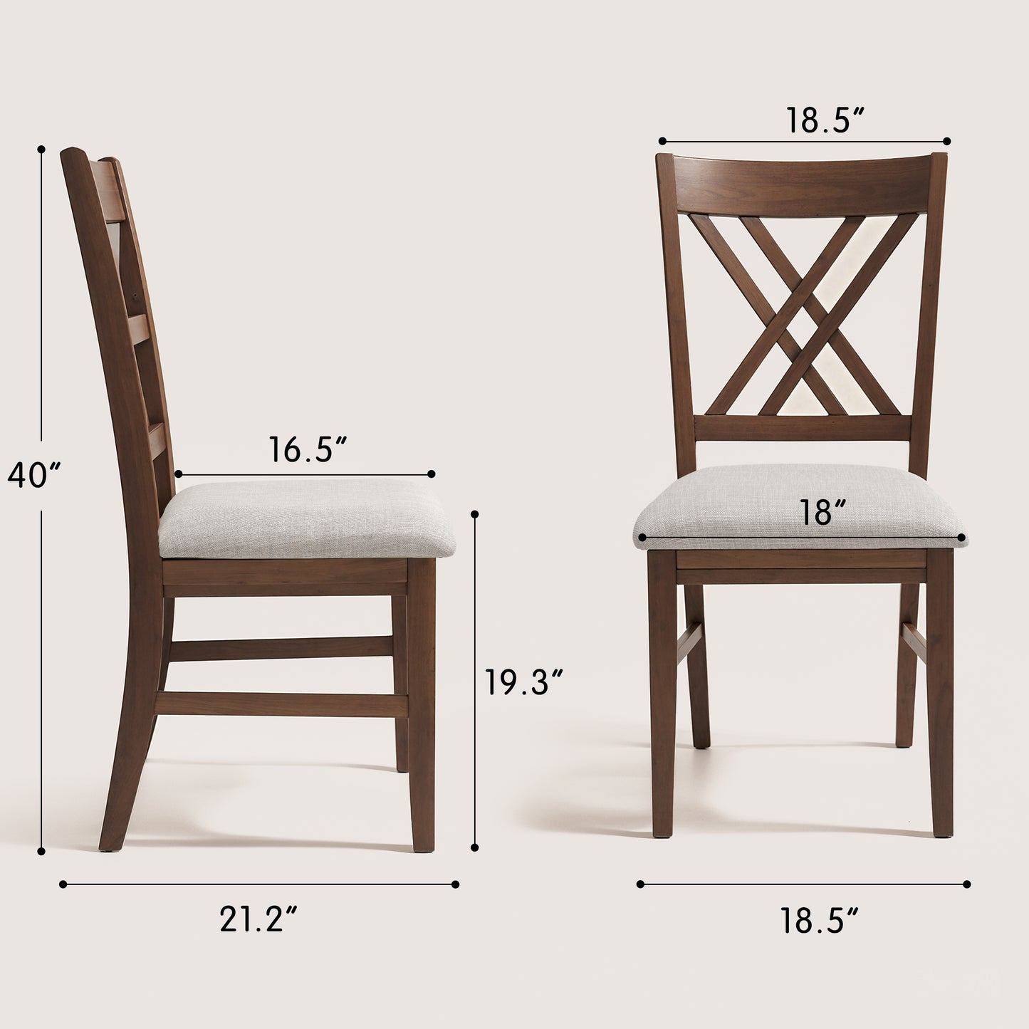 CHUN YI Farmhouse Solid Wood Dining Chairs, Set of 2