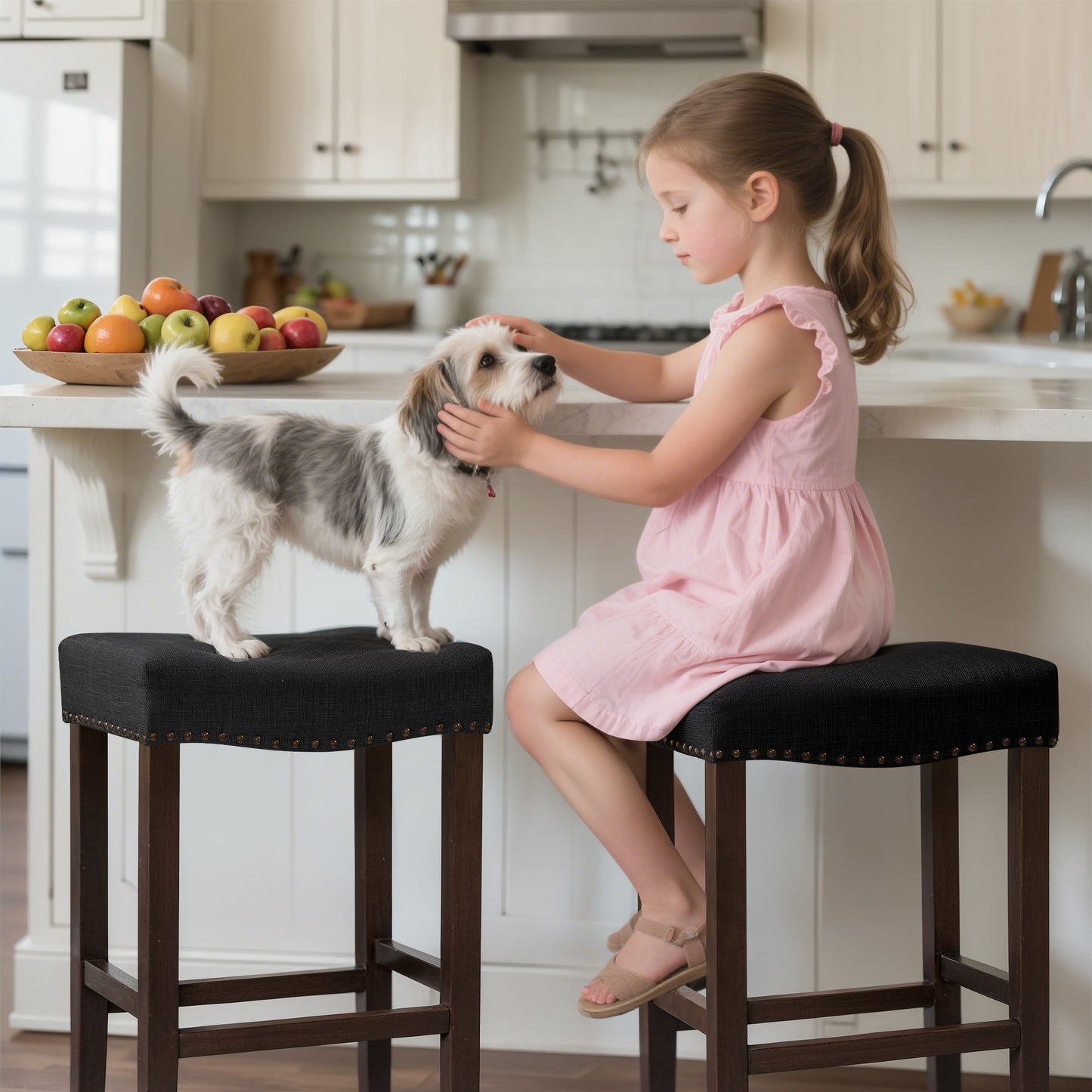 CHUN YI 24" Backless Counter Height Bar Stools, Upholstered Saddle Seat
