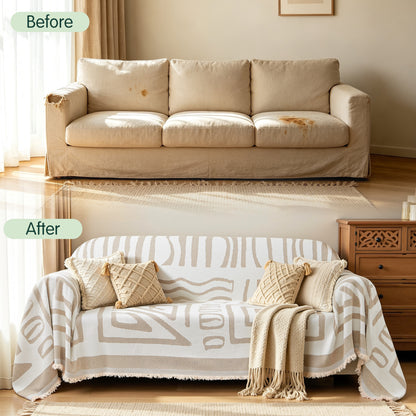 CHUN YI Chenille Couch Cover, Soft Sectional Sofa Covers for Dogs, Washable Couch Covers for 2 Cushion Couch Sofa, Boho L shaped Slipcover, Multi-Use Furniture Protector