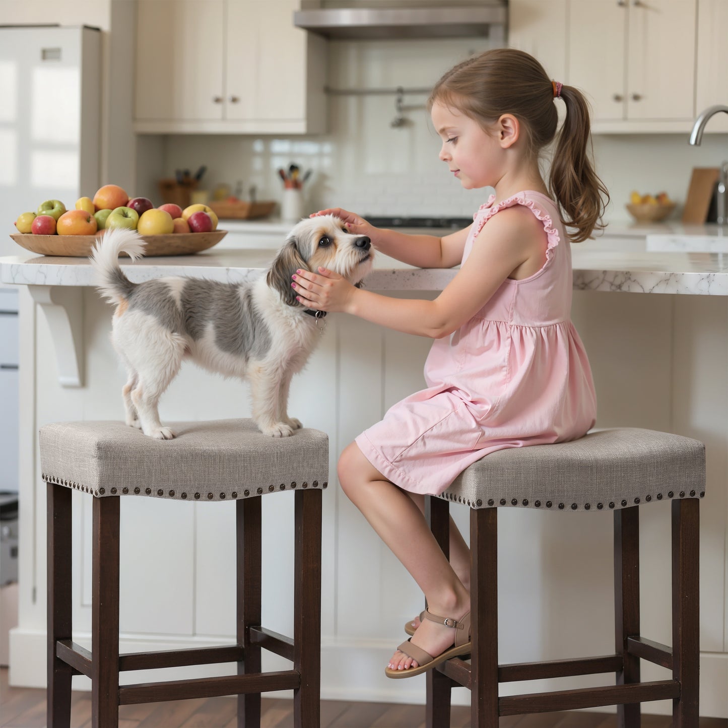 CHUN YI 24" Backless Counter Height Bar Stools, Upholstered Saddle Seat