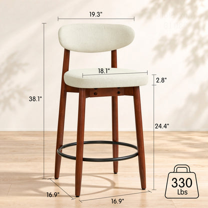 CHUN YI Beige Bar Height Stools Wooden Upholstered Curved Back Counter Height Bar Stool