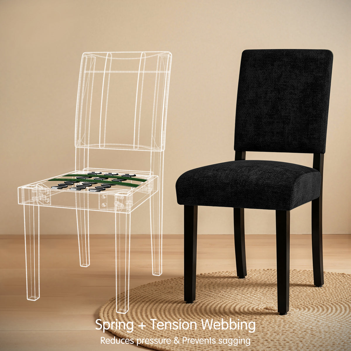 CHUN YI Chenille Upholstered Dining Chairs Open Back Kitchen Dining Room Chairs