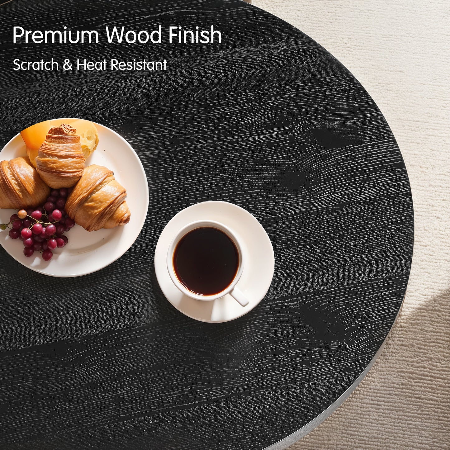 CHUN YI 40" Round Coffee Table for Living Room, Wood Grain Finish, Modern Wood Center Table