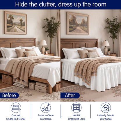 CHUN YI Dust Ruffled Twin Size Bed Skirt, 14 Inch Drop Bedskirt with Split Corners, Washable Smooth Soft Bed Frame Cover