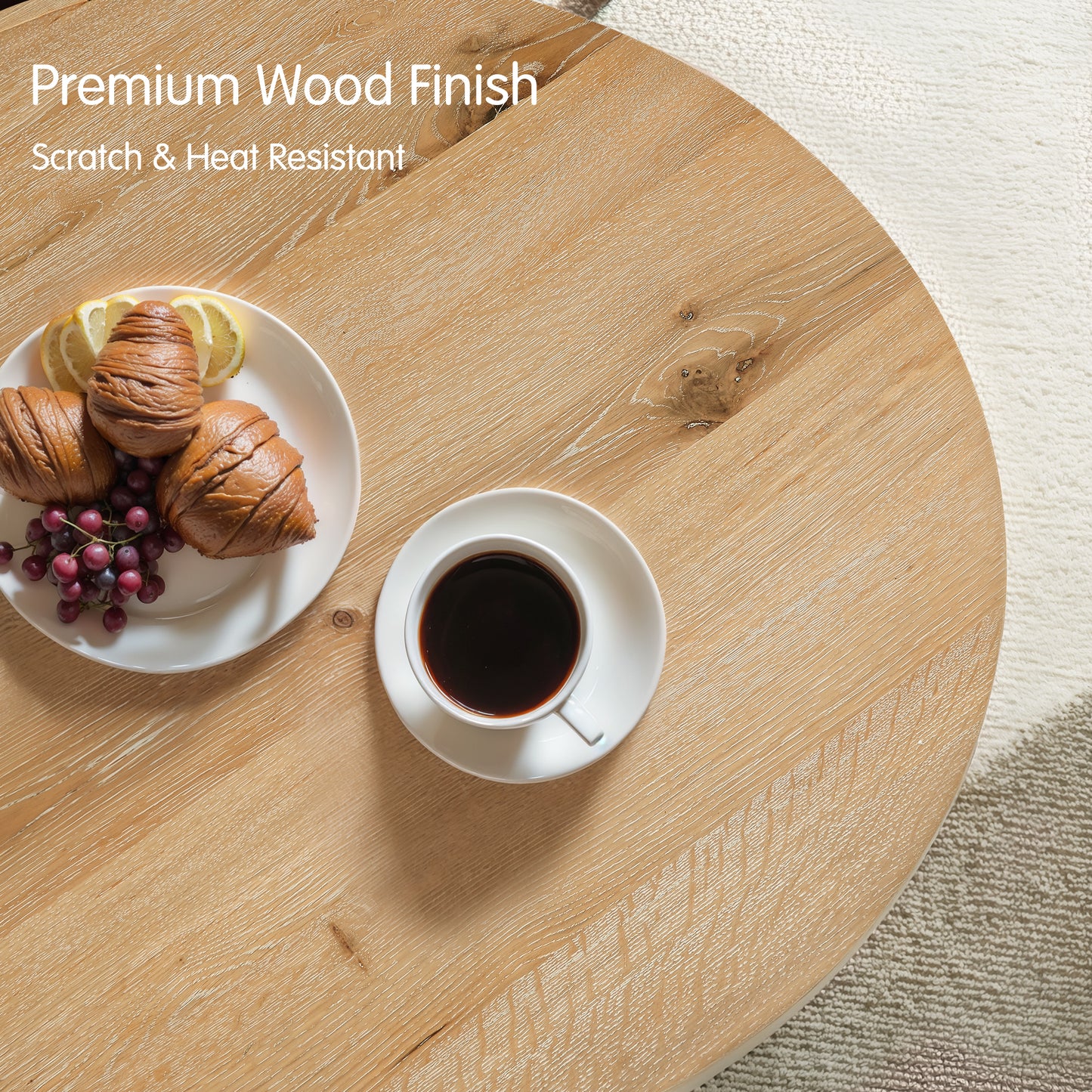 CHUN YI 40" Round Coffee Table for Living Room, Wood Grain Finish, Modern Wood Center Table