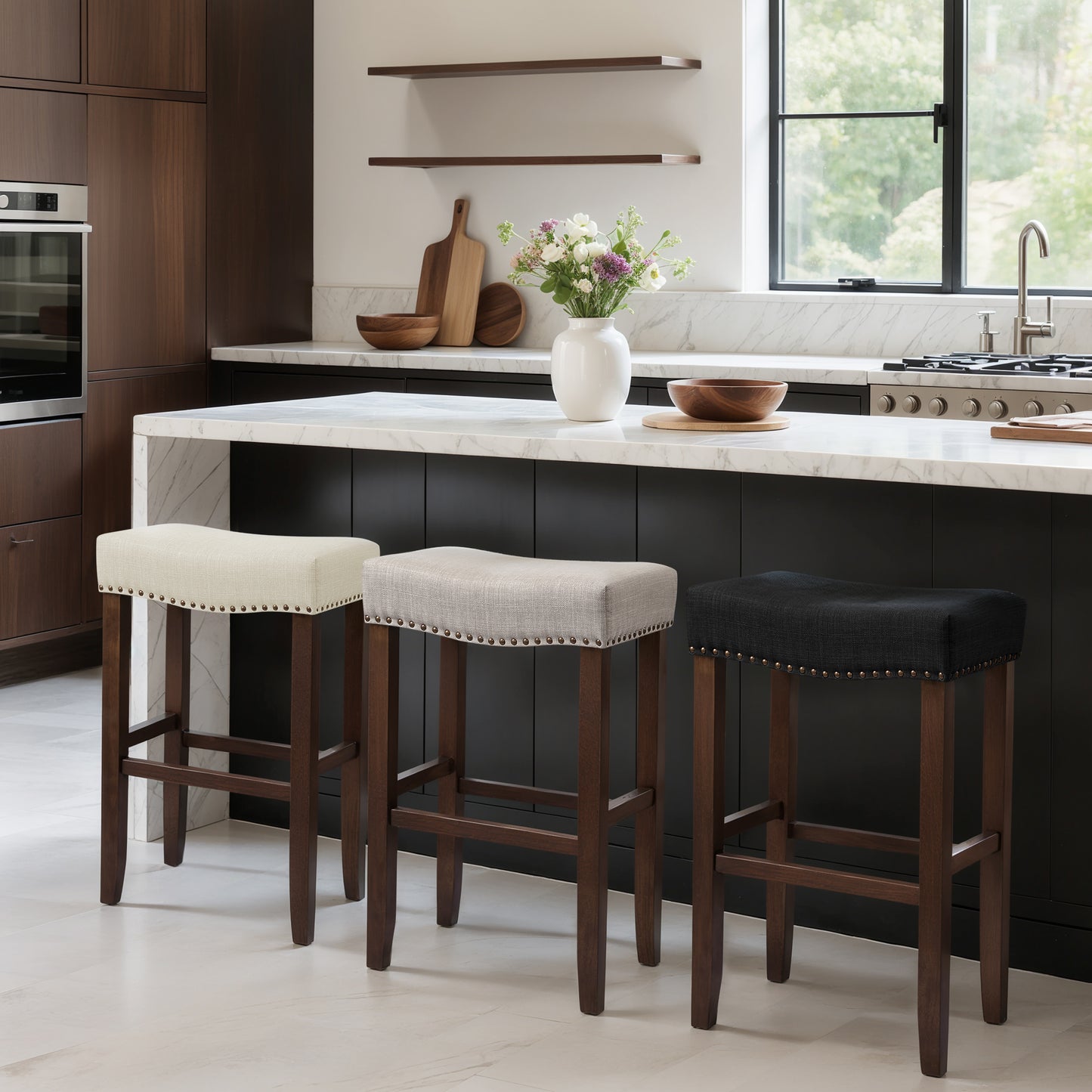 CHUN YI 24" Backless Counter Height Bar Stools, Upholstered Saddle Seat