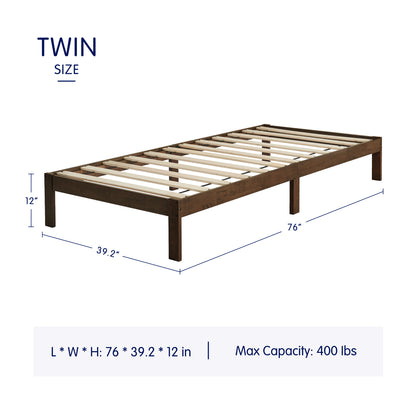 CHUN YI 12" Solid Wood Platform Bed Frame with Wooden Slats