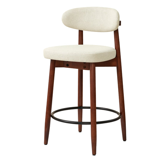 CHUN YI Beige Bar Height Stools Wooden Upholstered Curved Back Counter Height Bar Stool
