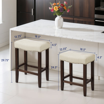 CHUN YI 24" Backless Counter Height Bar Stools, Upholstered Saddle Seat