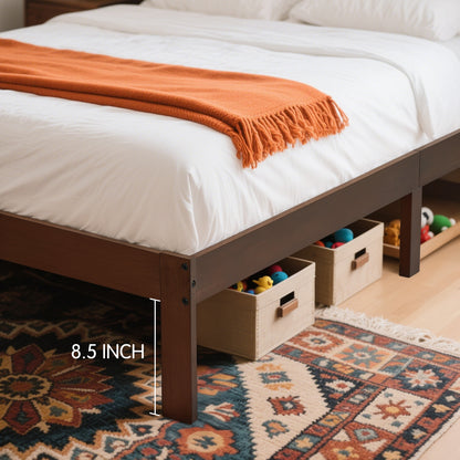 CHUN YI 12" Solid Wood Platform Bed Frame with Headboard