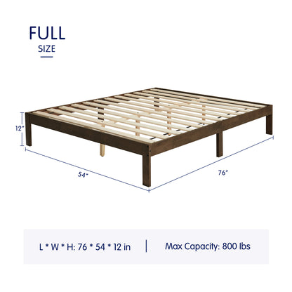CHUN YI 12" Solid Wood Platform Bed Frame with Wooden Slats