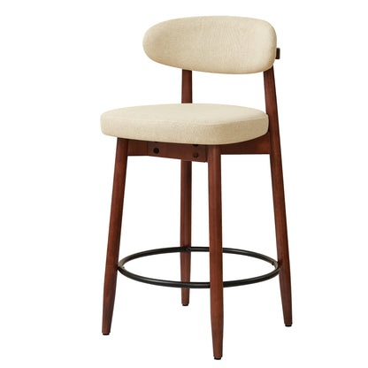CHUN YI Beige Bar Height Stools Wooden Upholstered Curved Back Counter Height Bar Stool