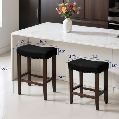 CHUN YI 24" Backless Counter Height Bar Stools, Upholstered Saddle Seat