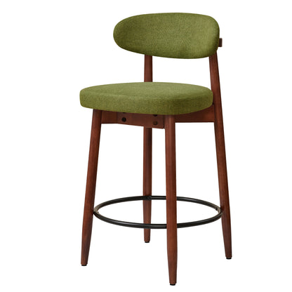 CHUN YI Beige Bar Height Stools Wooden Upholstered Curved Back Counter Height Bar Stool