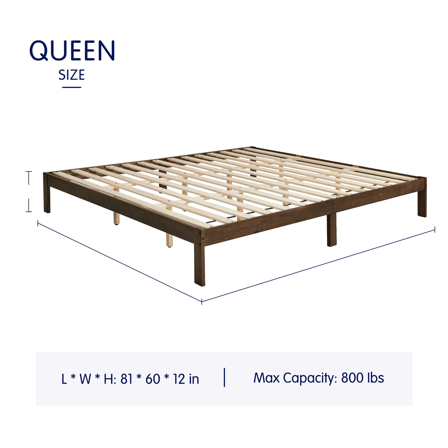 CHUN YI 12" Solid Wood Platform Bed Frame with Wooden Slats