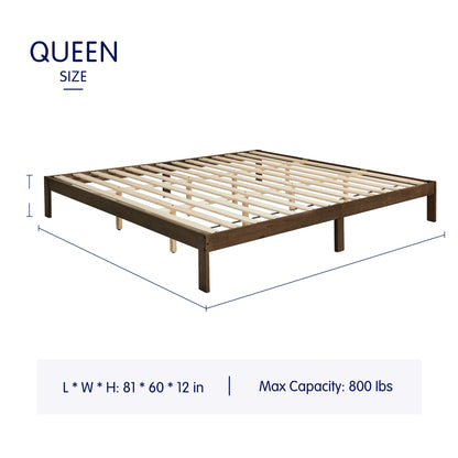 CHUN YI 12" Solid Wood Platform Bed Frame with Wooden Slats