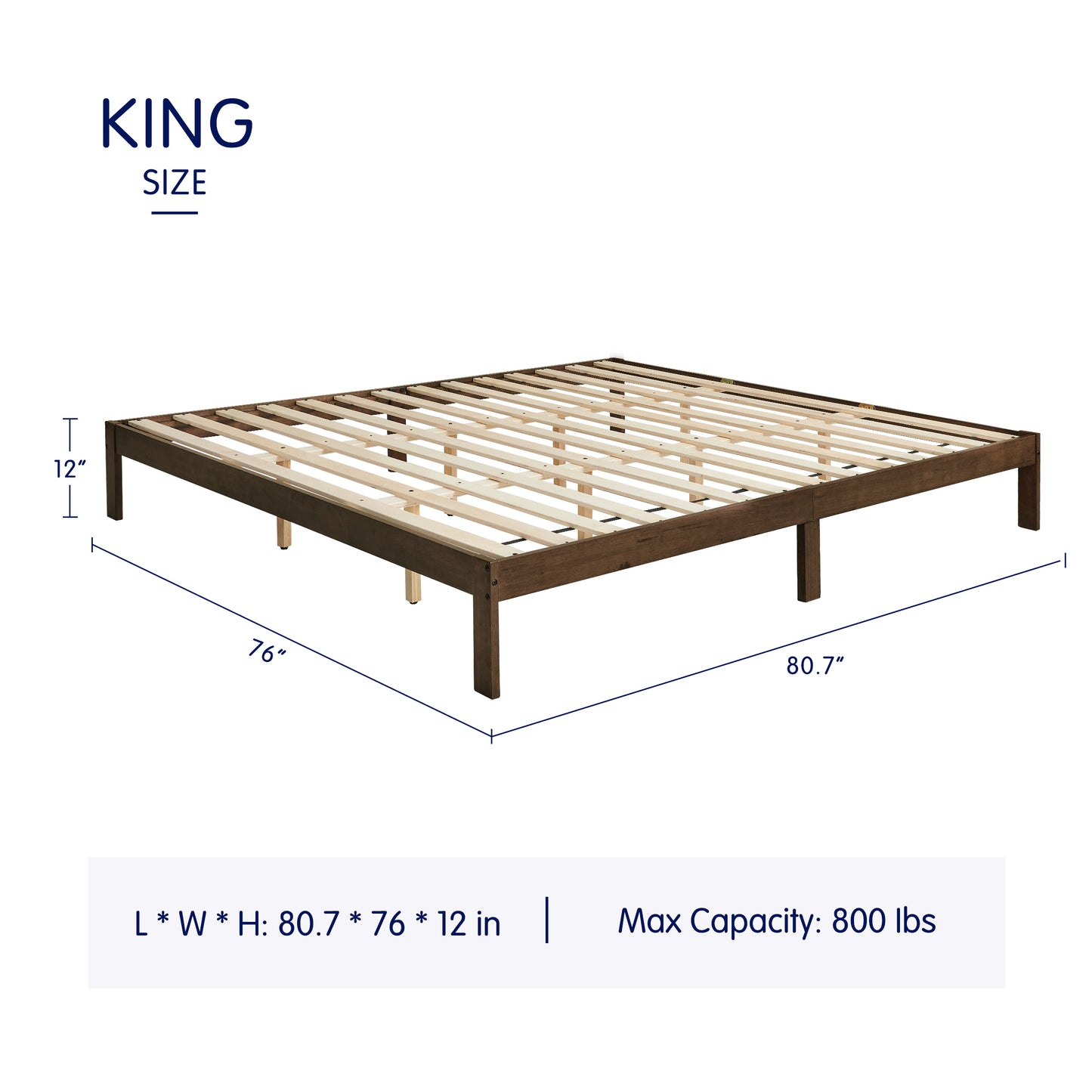 CHUN YI 12" Solid Wood Platform Bed Frame with Wooden Slats