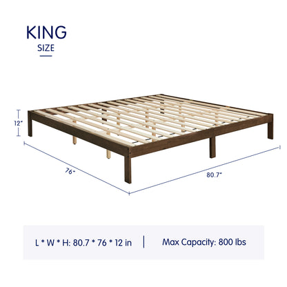 CHUN YI 12" Solid Wood Platform Bed Frame with Wooden Slats