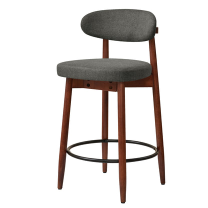 CHUN YI Beige Bar Height Stools Wooden Upholstered Curved Back Counter Height Bar Stool