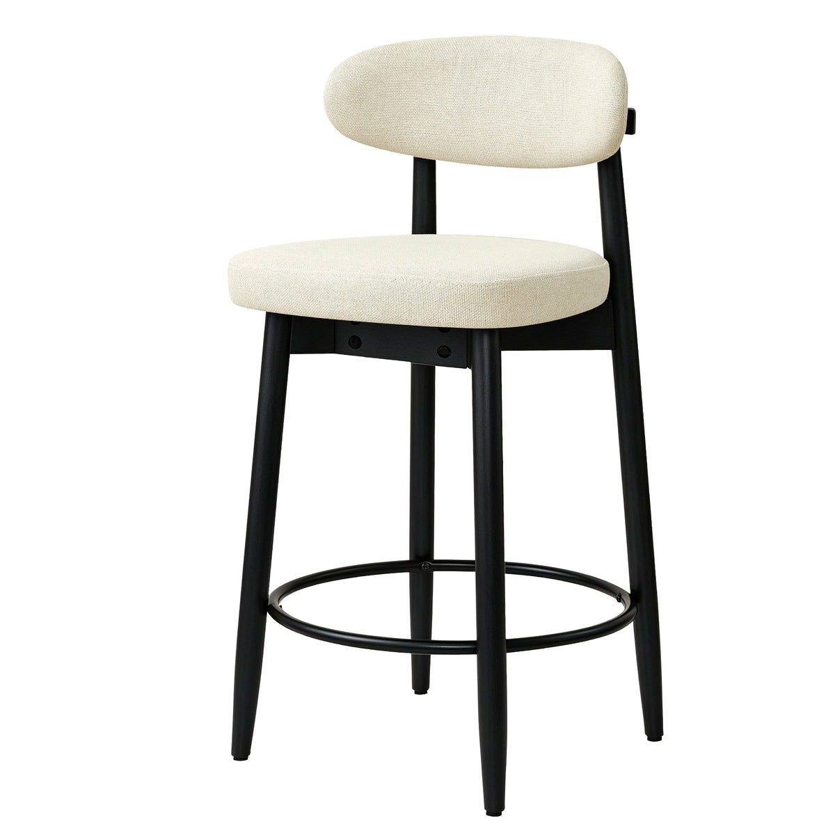 CHUN YI Beige Bar Height Stools Wooden Upholstered Curved Back Counter Height Bar Stool