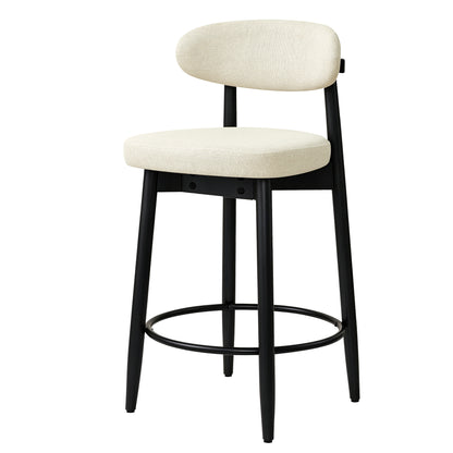 CHUN YI Beige Bar Height Stools Wooden Upholstered Curved Back Counter Height Bar Stool