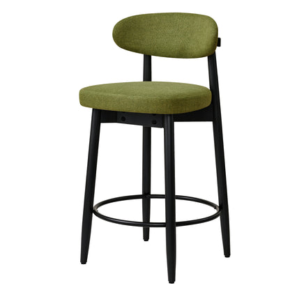 CHUN YI Beige Bar Height Stools Wooden Upholstered Curved Back Counter Height Bar Stool