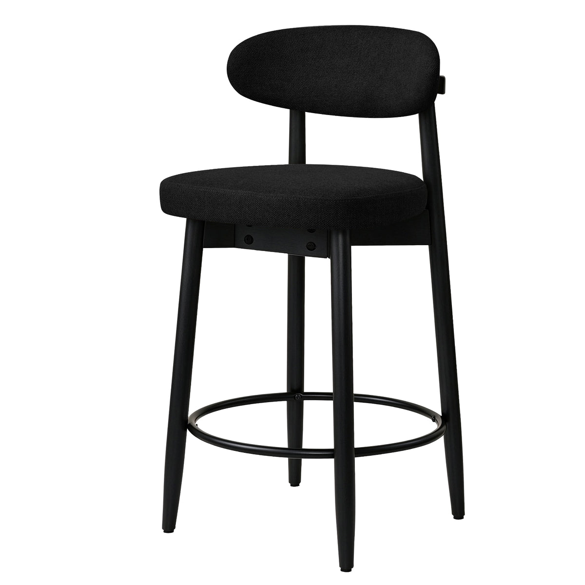 CHUN YI Beige Bar Height Stools Wooden Upholstered Curved Back Counter Height Bar Stool