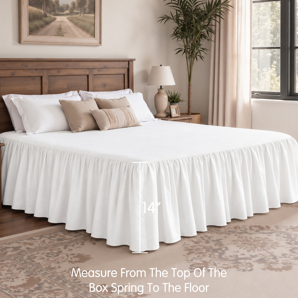 CHUN YI Dust Ruffled Twin Size Bed Skirt, 14 Inch Drop Bedskirt with Split Corners, Washable Smooth Soft Bed Frame Cover