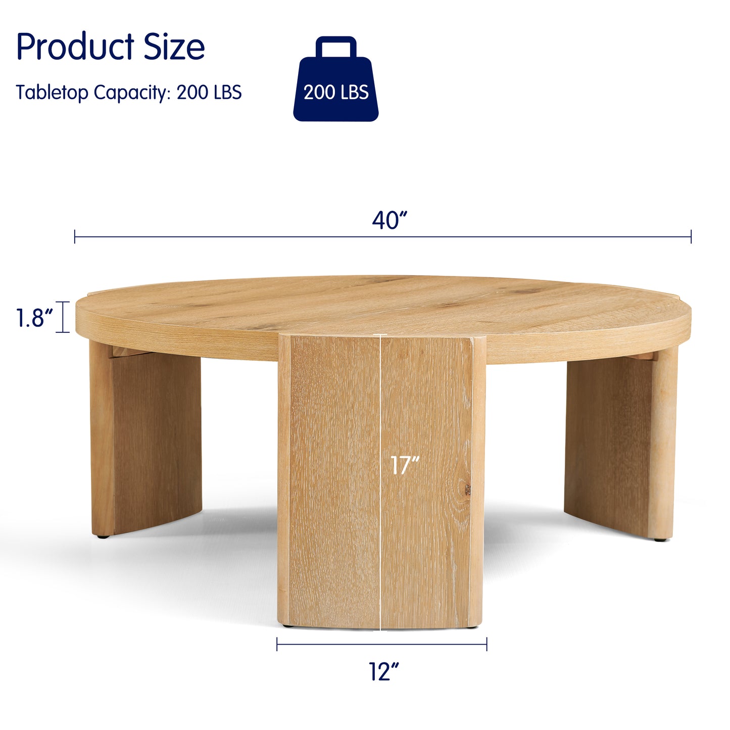 CHUN YI 40" Round Coffee Table for Living Room, Wood Grain Finish, Modern Wood Center Table