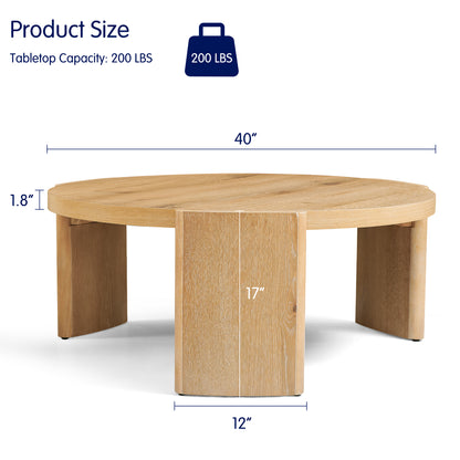 CHUN YI 40" Round Coffee Table for Living Room, Wood Grain Finish, Modern Wood Center Table