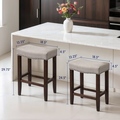 CHUN YI 24" Backless Counter Height Bar Stools, Upholstered Saddle Seat