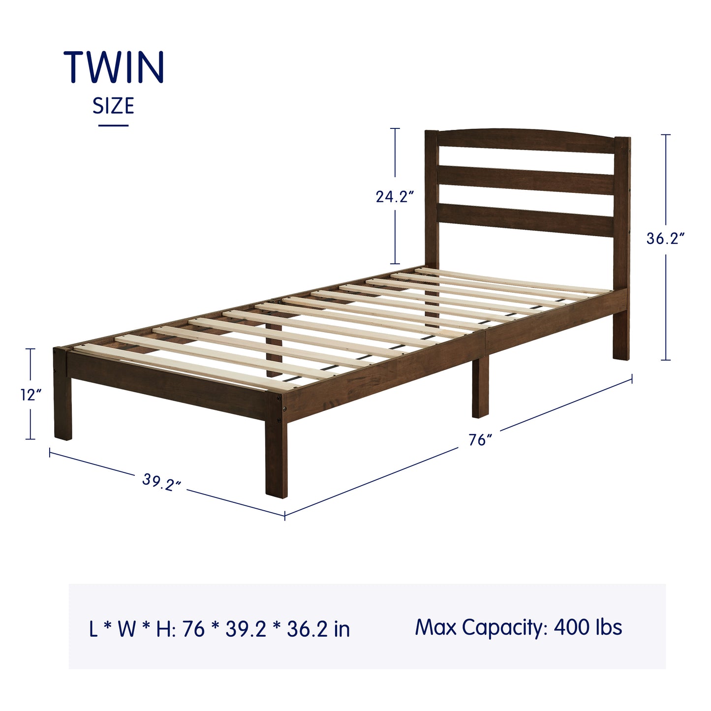 CHUN YI 12" Solid Wood Platform Bed Frame with Headboard