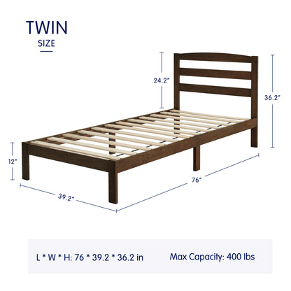 CHUN YI 12" Solid Wood Platform Bed Frame with Headboard