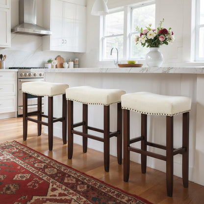 CHUN YI 24" Backless Counter Height Bar Stools, Upholstered Saddle Seat