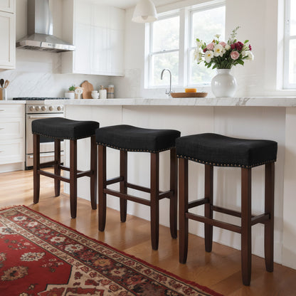 CHUN YI 24" Backless Counter Height Bar Stools, Upholstered Saddle Seat