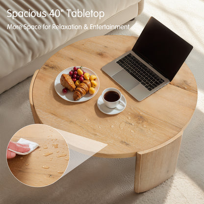 CHUN YI 40" Round Coffee Table for Living Room, Wood Grain Finish, Modern Wood Center Table