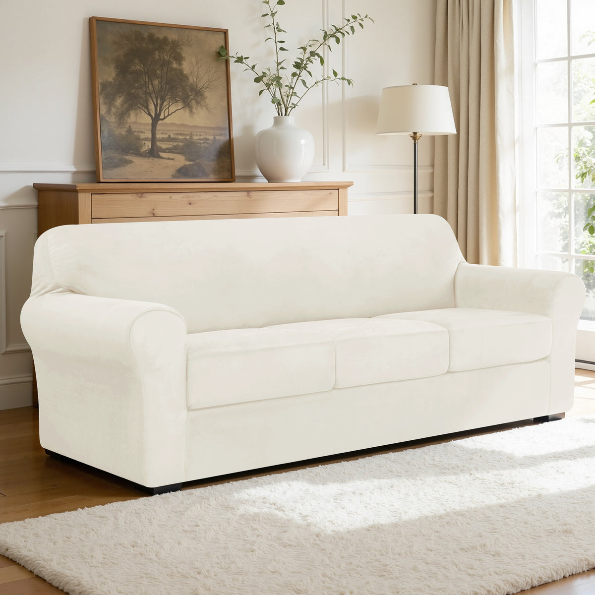 CHUN YI Velvet Armchair Cover, 2-Pieces High Stretch and Washable Sofa Covers, Non Slip Couch Cover, Luxury Soft Sofa Slipcover for Pet
