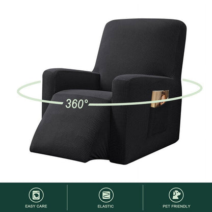 CHUN YI 1 Piece Textured Grid Stretch Recliner Cover with Elastic Bottom Side Pocket for Living Room