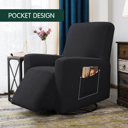 CHUN YI 1 Piece Textured Grid Stretch Recliner Cover with Elastic Bottom Side Pocket for Living Room