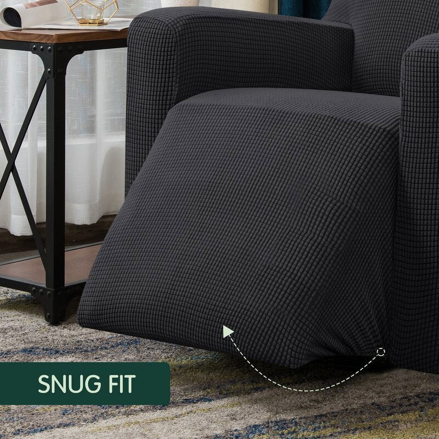 CHUN YI 1 Piece Textured Grid Stretch Recliner Cover with Elastic Bottom Side Pocket for Living Room