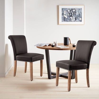 CHUN YI Set of 2 Urban Style PU Leather Rivet Decoration Dining Chairs with Wood Legs
