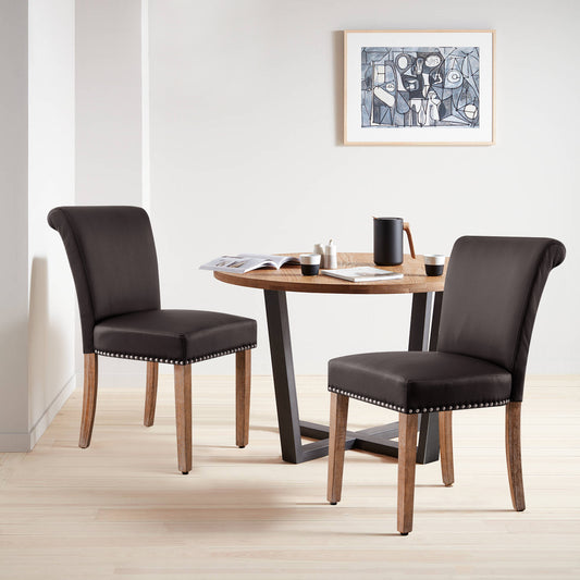 CHUN YI Set of 2 Urban Style PU Leather Rivet Decoration Dining Chairs with Wood Legs
