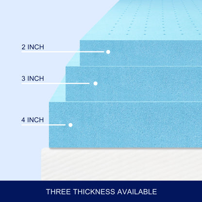 2, 3, or 4 inch Topper Mattress Memory Foam Gel-Infused Cooling Ventilated Mattress